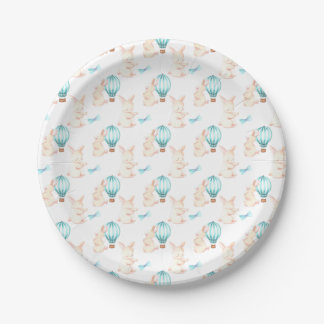 Bunny Dreams blue baby shower Paper Plate