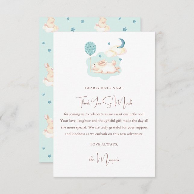 Bunny Dreams Blue Baby Shower Thank You Card (Front/Back)
