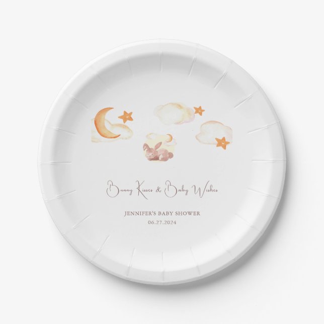 Bunny Dreams Neutral Baby Shower Paper Plate (Front)