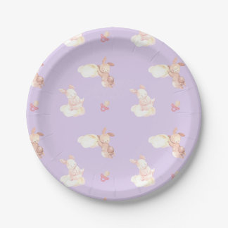 Bunny Dreams Purple Baby Shower  Paper Plate