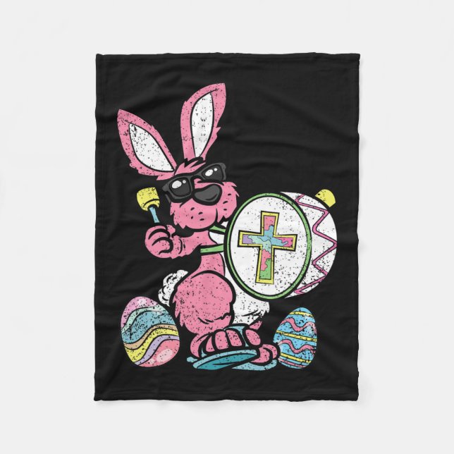 Bunny Drummer Easter Egg Hunting Spring Rabbit Jes Fleece Blanket (Front)