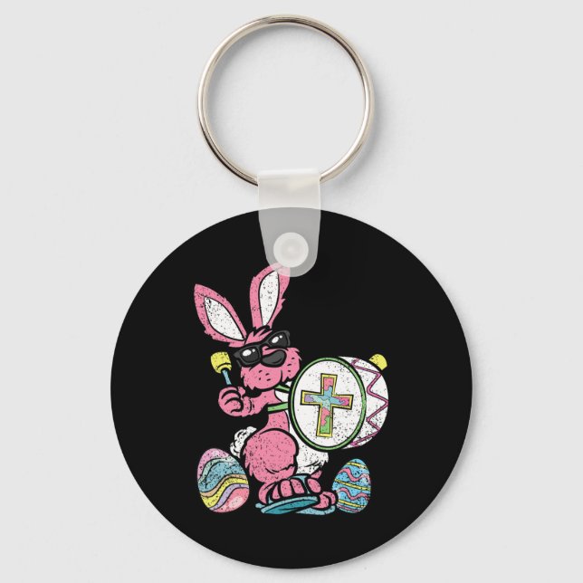 Bunny Drummer Easter Egg Hunting Spring Rabbit Jes Key Ring (Front)