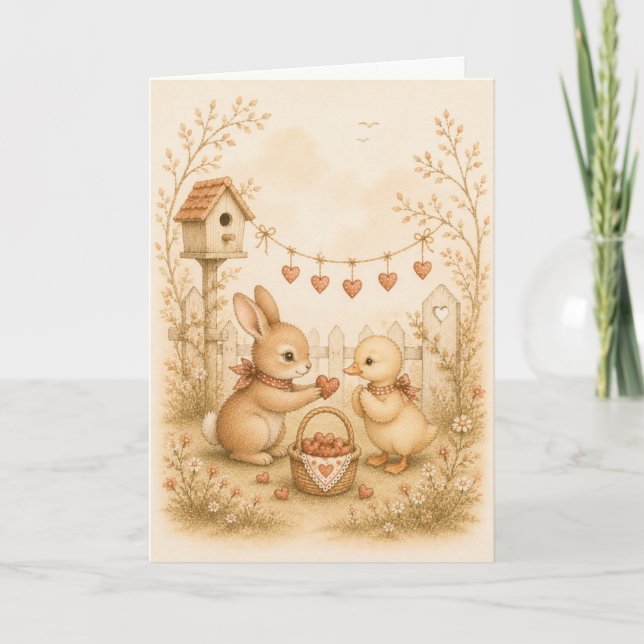 Bunny & Duckling Watercolor Greeting  Card (Front)
