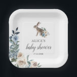 Bunny Dusty Blue Beige Flowers Baby Shower Paper Plate<br><div class="desc">This item matches our collection Little Bunny Baby Shower.</div>