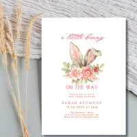 Bunny ear blush pink floral baby shower Invitation