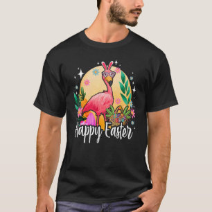 Bunny Ear Flamingo with Easter Egg Basket Happy Ea T-Shirt