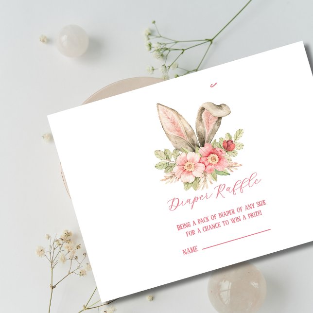 bunny ear floral pink baby shower diaper raffle enclosure card (Creator Uploaded)