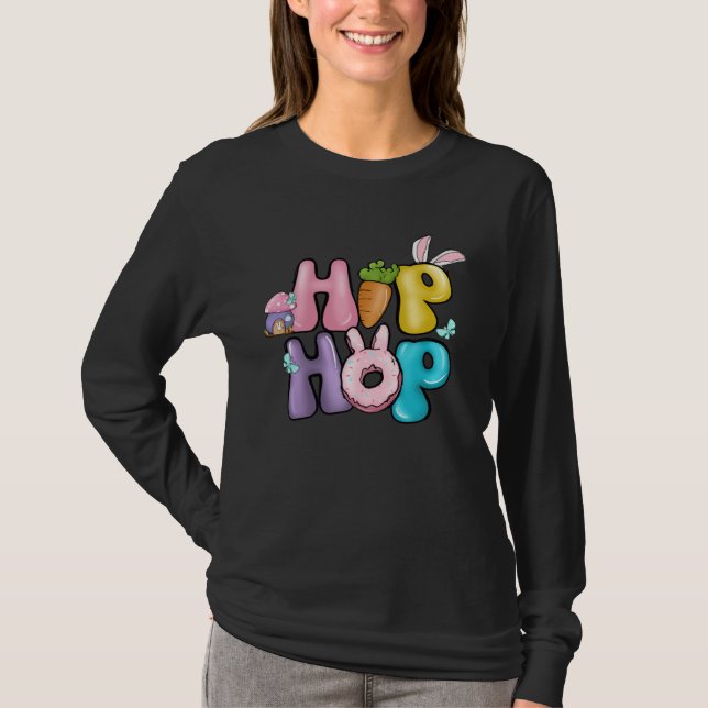 Bunny Ear Retro Groovy Hip Hop Easter Day T-Shirt (Front)