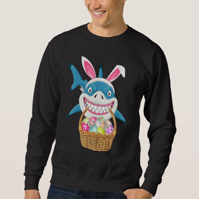 Bunny Ear Shark  Easter Egg Hunting Shark Easter Sweatshirt (Front)