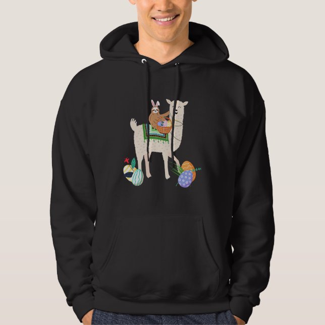 Bunny Eared Sloth Riding Llama Funny Hoodie (Front)