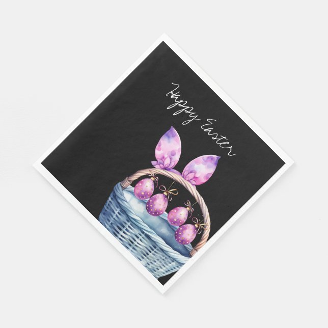 Bunny Ears and Eggs on a Blue Easter Basket Napkin (Corner)