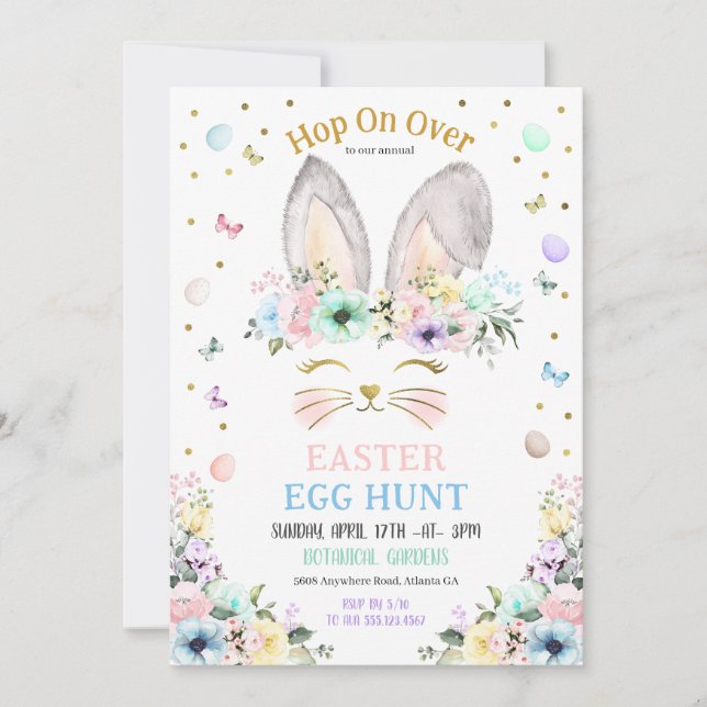 Bunny Ears Easter Egg Hunt Pastel Rainbow Invitation (Front)