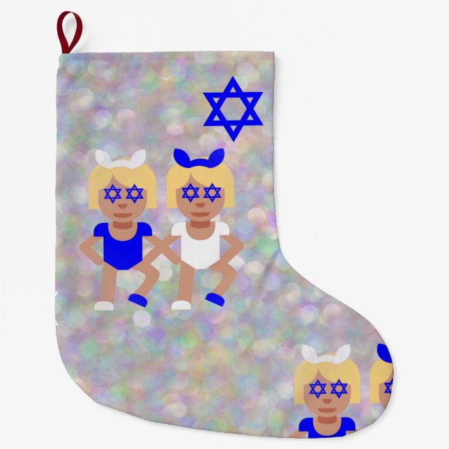 bunny ears hanukkah emoji large christmas stocking (Front)