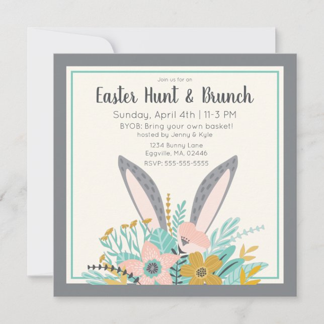Bunny Ears in Spring Flowers Invitation (Front)