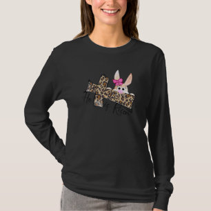 Bunny Ears Leopard He Is Risen Faith Cross Christi T-Shirt
