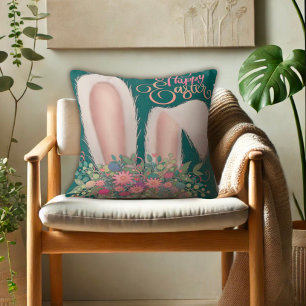 Bunny Ears Pretty Floral Happy Easter Cushion
