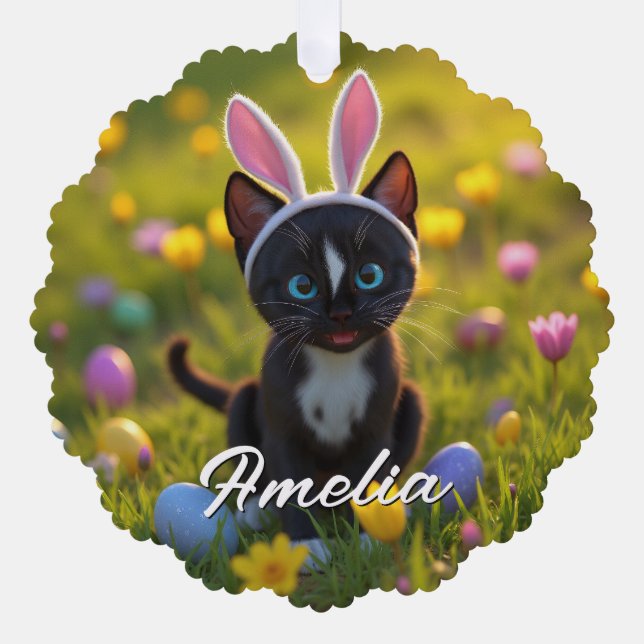 Bunny Ears & Purrs: Felini’s Easter Play Tree Decoration Card (Front)
