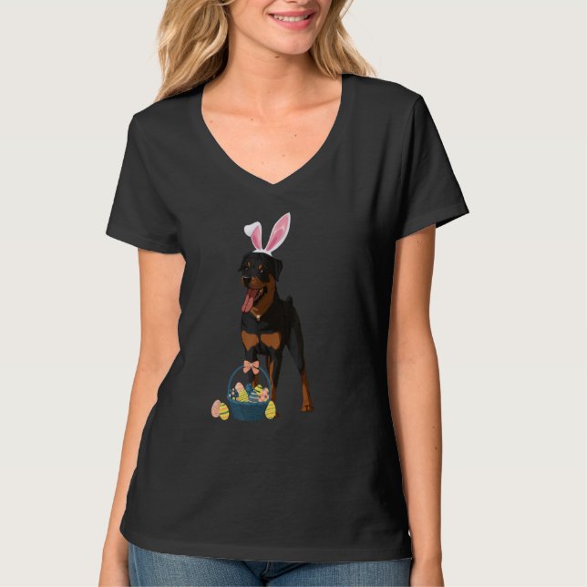 Bunny Ears Rottweiler Dog Cute Doge Rabbit T-Shirt (Front)