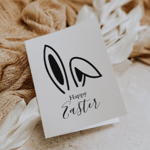 Bunny Ears Silhouette Calligraphy Happy Easter  Holiday Card