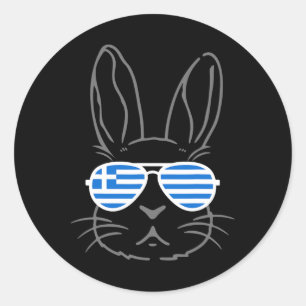 Bunny Ears Sungles Funny Easter 2025 Greece Flag G Classic Round Sticker