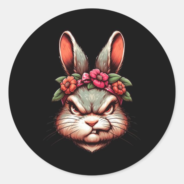 Bunny Easter Angry Bunny  Classic Round Sticker (Front)