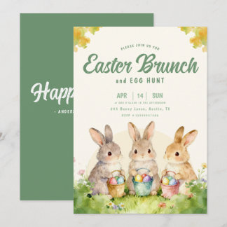 Bunny Easter Brunch Egg Hunt Pastel Watercolor Invitation