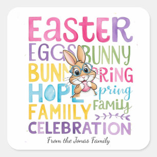 Bunny Easter Card , Personalised Easter funnyBunny Square Sticker