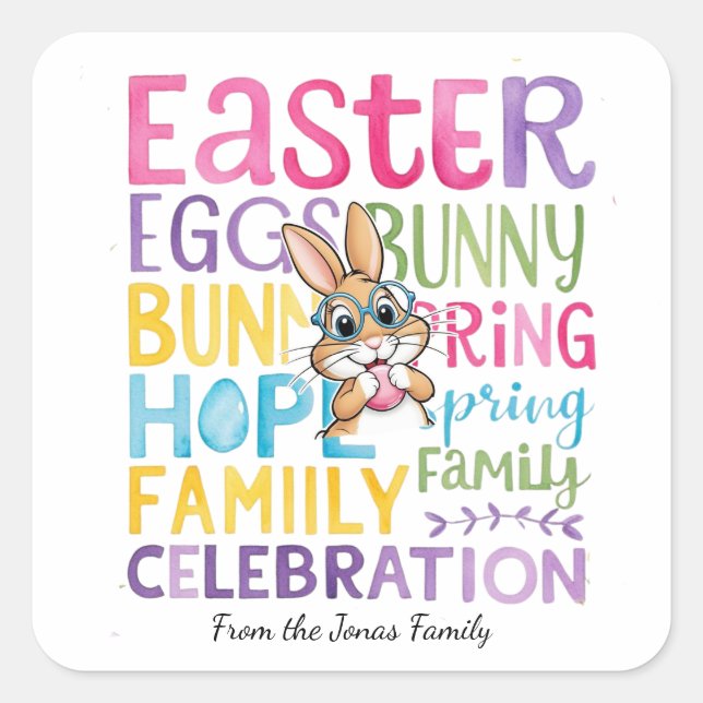 Bunny Easter Card , Personalised Easter funnyBunny Square Sticker (Front)