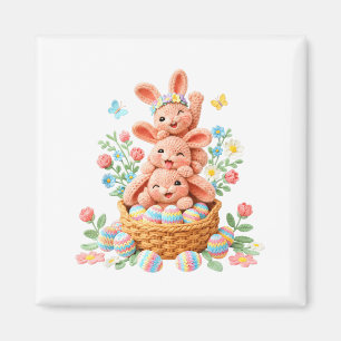 Bunny easter day yarn crochet cute rabbit face egg magnet