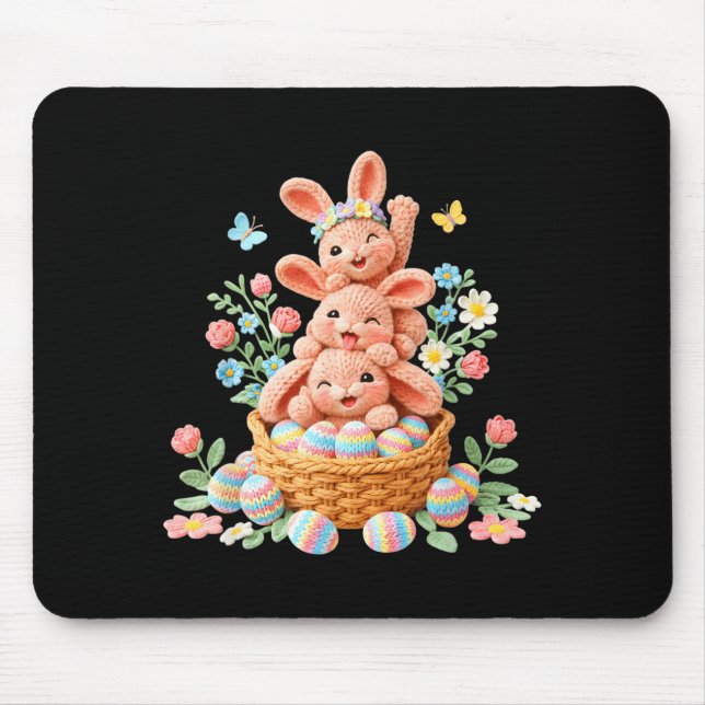 Bunny Easter Day Yarn Crochet Cute Rabbit Face Egg Mouse Pad (Front)