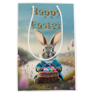 Bunny Easter Egg Basket Happy Easter Medium Gift Bag