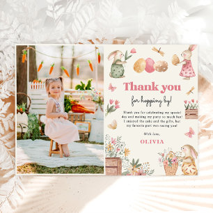 Bunny Easter Egg Girl Birthday Party Photo Thank You Card