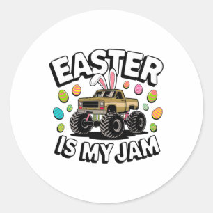 Bunny Easter Is My Jam Truck Easter Eggs Kids Boys Classic Round Sticker