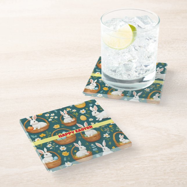 Bunny Easter Modern Collection Glass Coaster (Angled)