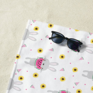 Bunny Eating Watermelon Beach Towel