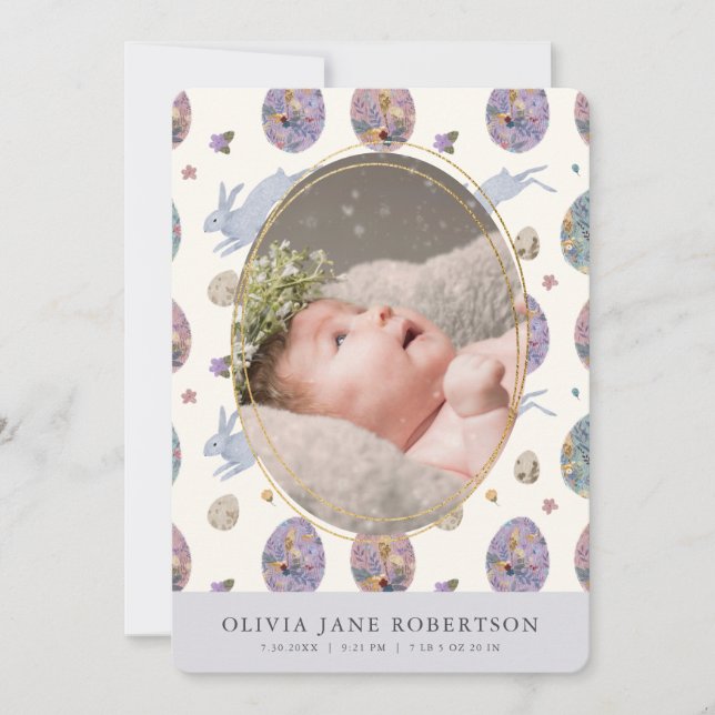 Bunny & Egg Girl Photo Birth Announcement (Front)