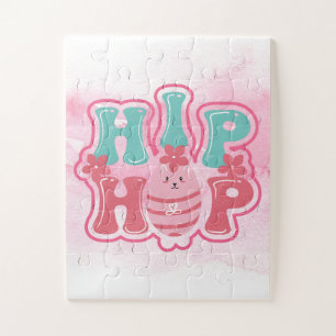 Bunny Egg Hunt Hip Hop Happy Easter Watercolor  Jigsaw Puzzle