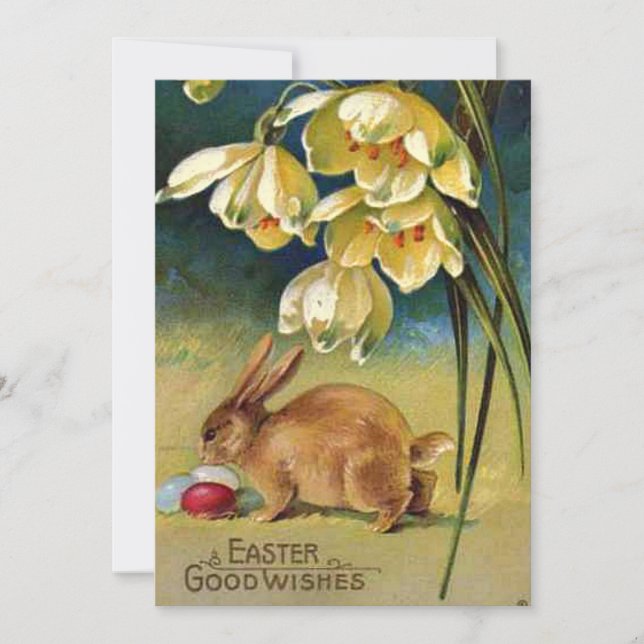 Bunny, Eggs, and Snowdrops, vintage 1910 Holiday Card (Front)