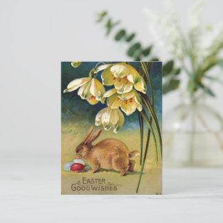 Bunny, Eggs, and Snowdrops, vintage 1910 Postcard