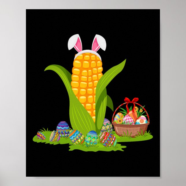 Bunny Eggs Basket Easter Corn Day Happy Easter Day Poster (Front)