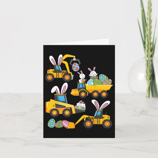 Bunny Eggs Construction Excavator Easter Day Boys  Card (Front)