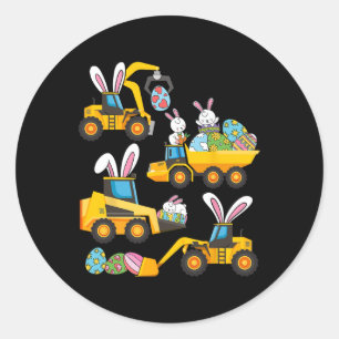 Bunny Eggs Construction Excavator Easter Day Boys Classic Round Sticker