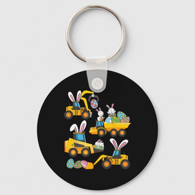 Bunny Eggs Construction Excavator Easter Day Boys  Key Ring (Front)