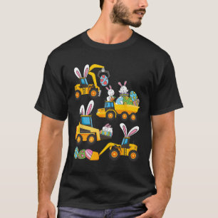 Bunny Eggs Construction Excavator Easter Day Boys T-Shirt