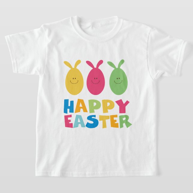 Bunny Eggs Cute Colourful Kids Happy Easter T-Shirt (Laydown)