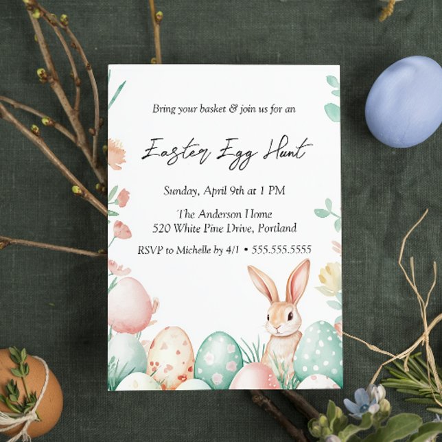 Bunny eggs flowers Easter Egg Hunt  Invitation (Creator Uploaded)