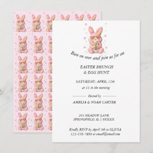Bunny Embroidered Easter BRUNCH & HUNT Invitation