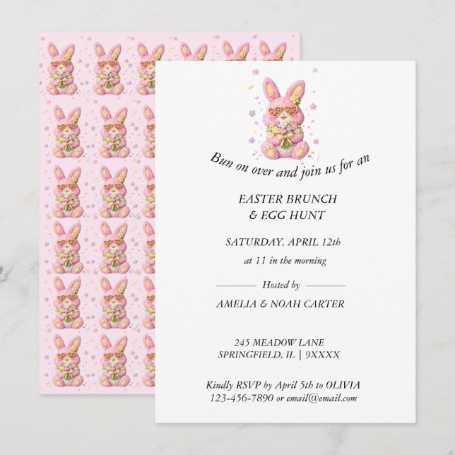 Bunny Embroidered Easter BRUNCH & HUNT Invitation (Front/Back)