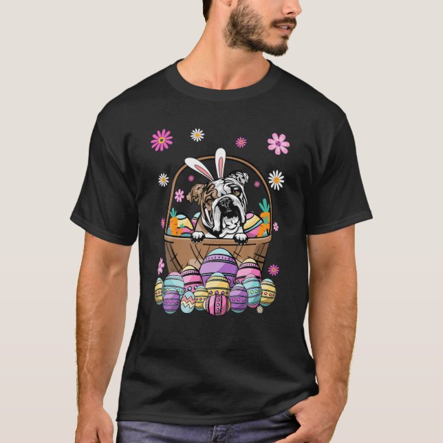 Bunny English Bulldog Dog Happy Easter Day Lover E T-Shirt (Front)