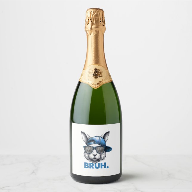 Bunny Face Bruh Meme Funny Saying Bro Greeting Eas Sparkling Wine Label (Front)